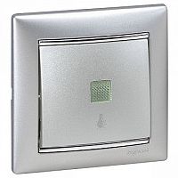 Выключатель 1-клавишный кнопочный VALENA CLASSIC, с подсветкой, скрытый монтаж, алюминий |  код. 770113 |   Legrand